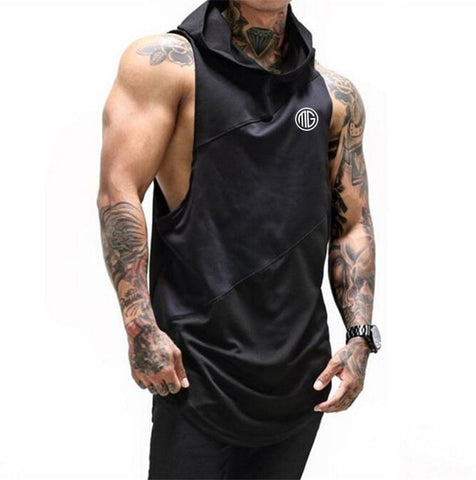 Fitness Men Tank Top with hooded Mens Bodybuilding Stringers Tank Tops workout Singlet Sleeveless Shirt