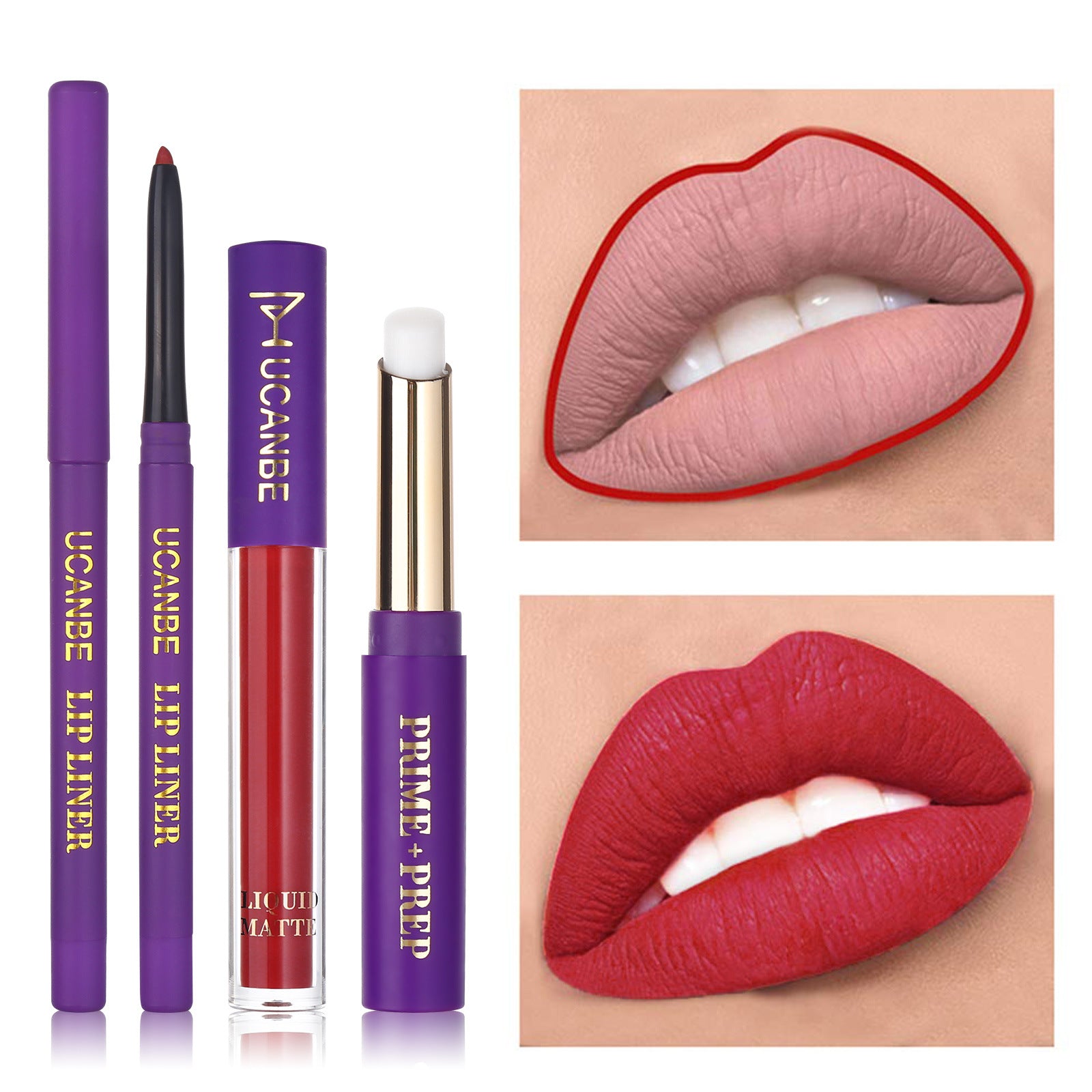 UCANBE Matte Lip Glaze + Delineador de labios + Primer Juego de 13 paquetes