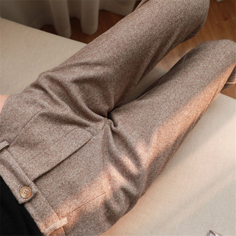 Herringbone Woolen Pants Women's Harem Pencil Pants Autumn Winter High Waisted Casual Suit Pants Office Lady Women Trousers