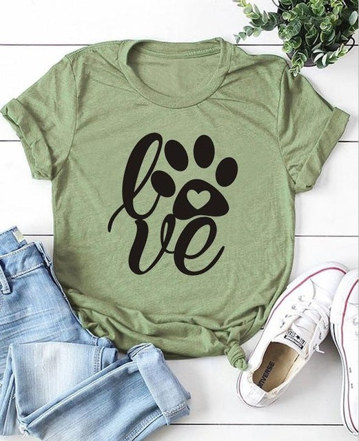 Camiseta Love Paw, camiseta divertida para mujer, camiseta gráfica tumblr, ropa estética, camisetas gráficas, camisetas artísticas para niñas, camisetas de estilo callejero