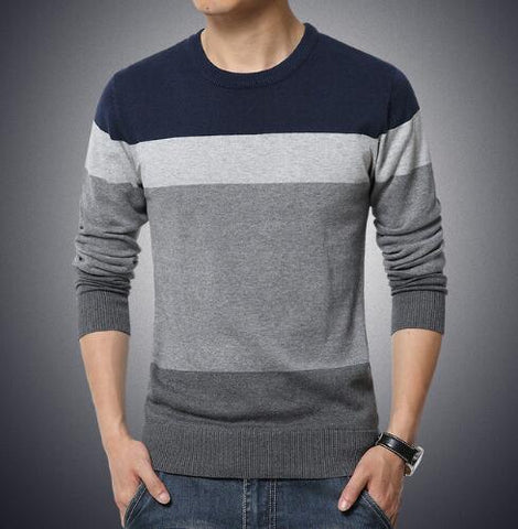 Sweate Casual Pullover Men Autumn Round Neck Patchwork Knitted Brand Male Sweaters