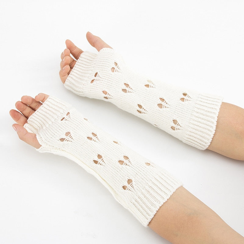 Guantes de mujer con estilo calentador de manos guantes de invierno para mujer brazo tejido de ganchillo corazón hueco manoplas cálidos guantes sin dedos