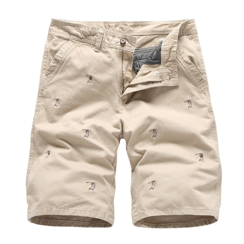 Men's Cargo Shorts Male Embroidery 100% Cotton Shorts Men Casual Cargo Shorts