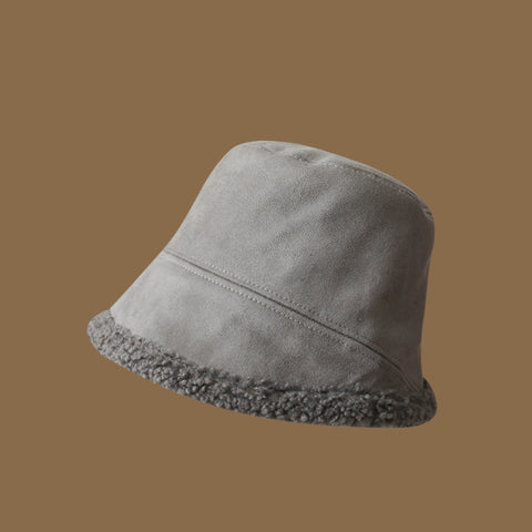 Double-Sided Wear Deerskin Velvet Bucket Hat Girls Autumn And Winter Thickened Lamb's Wool To Prevent Cold Warm