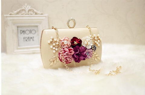 High Quality Luxury Handmade Flowers Evening Bags Brand Dinner Clutch Purse With Chain Flower Banquet Bags