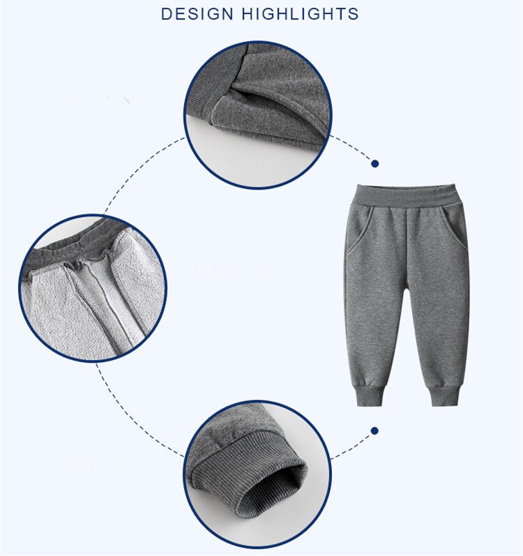 Pantalones para niños 2023 Otoño Invierno polar grueso sólido azul negro gris deporte Casual pantalones largos para 1-9 años 