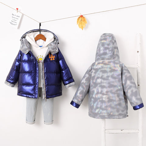 Nueva chaqueta de invierno a la moda para niños, Abrigo con capucha cálido para niñas, chaquetas de doble cara con plumón de pato 90%, abrigos para niños, Parkas para niños 