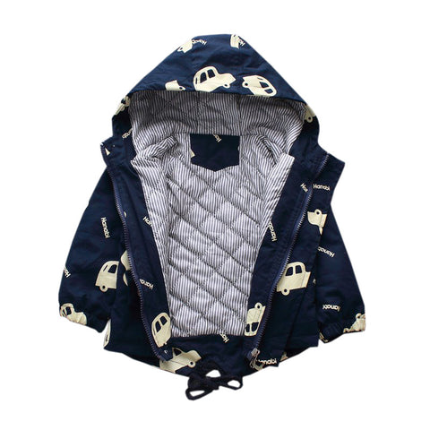 Chaquetas de invierno para niños, abrigos gruesos y cálidos con dibujos de coches, abrigos con capucha para bebés y niñas, prendas de vestir de longitud media, chaquetas rompevientos, ropa 