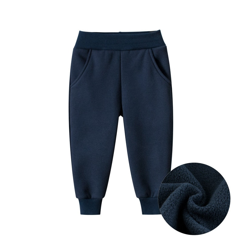 Children Trousers for Boys 2023 Autumn Winter Fleece Thickening Solid Blue Black Grey Sport Casual Long Pants for 1-9 Years