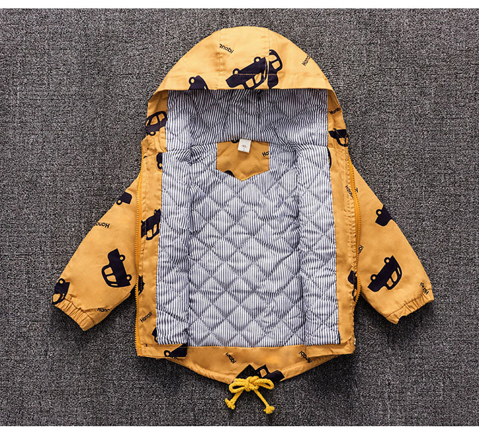 Chaquetas de invierno para niños, abrigos gruesos y cálidos con dibujos de coches, abrigos con capucha para bebés y niñas, prendas de vestir de longitud media, chaquetas rompevientos, ropa 