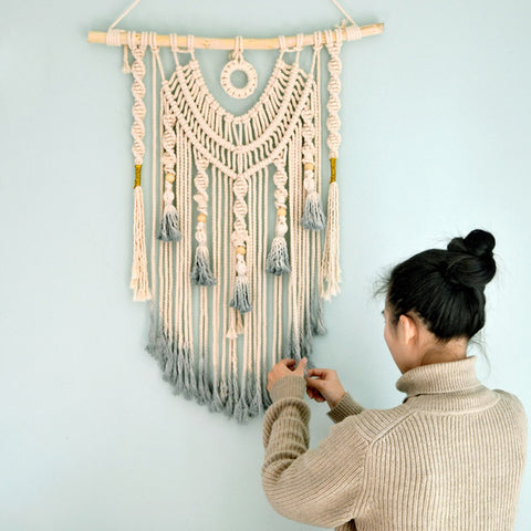 Atrapasueños de macramé para colgar en la pared tejido, colgante de pared grande sobre la cama, decoración de pared neutra, tapiz bohemio para decoración del hogar, colgante de pared