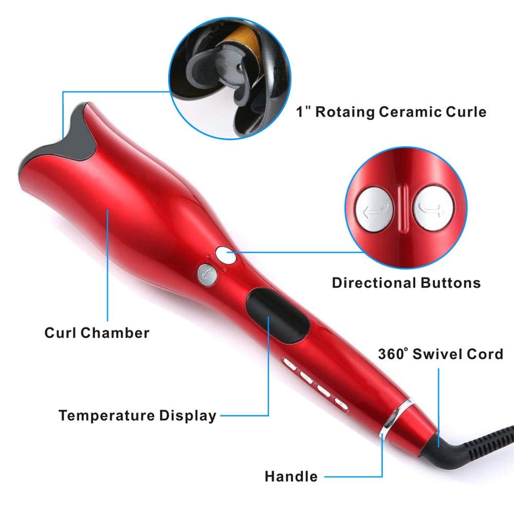 Automatic Hair Curling Iron Air Curler Wand Curl 1 Inch Rotating Magic Salon Auto Curlers LCD Display