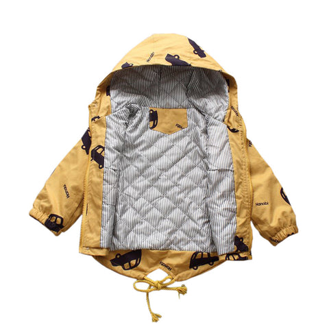 Chaquetas de invierno para niños, abrigos gruesos y cálidos con dibujos de coches, abrigos con capucha para bebés y niñas, prendas de vestir de longitud media, chaquetas rompevientos, ropa 