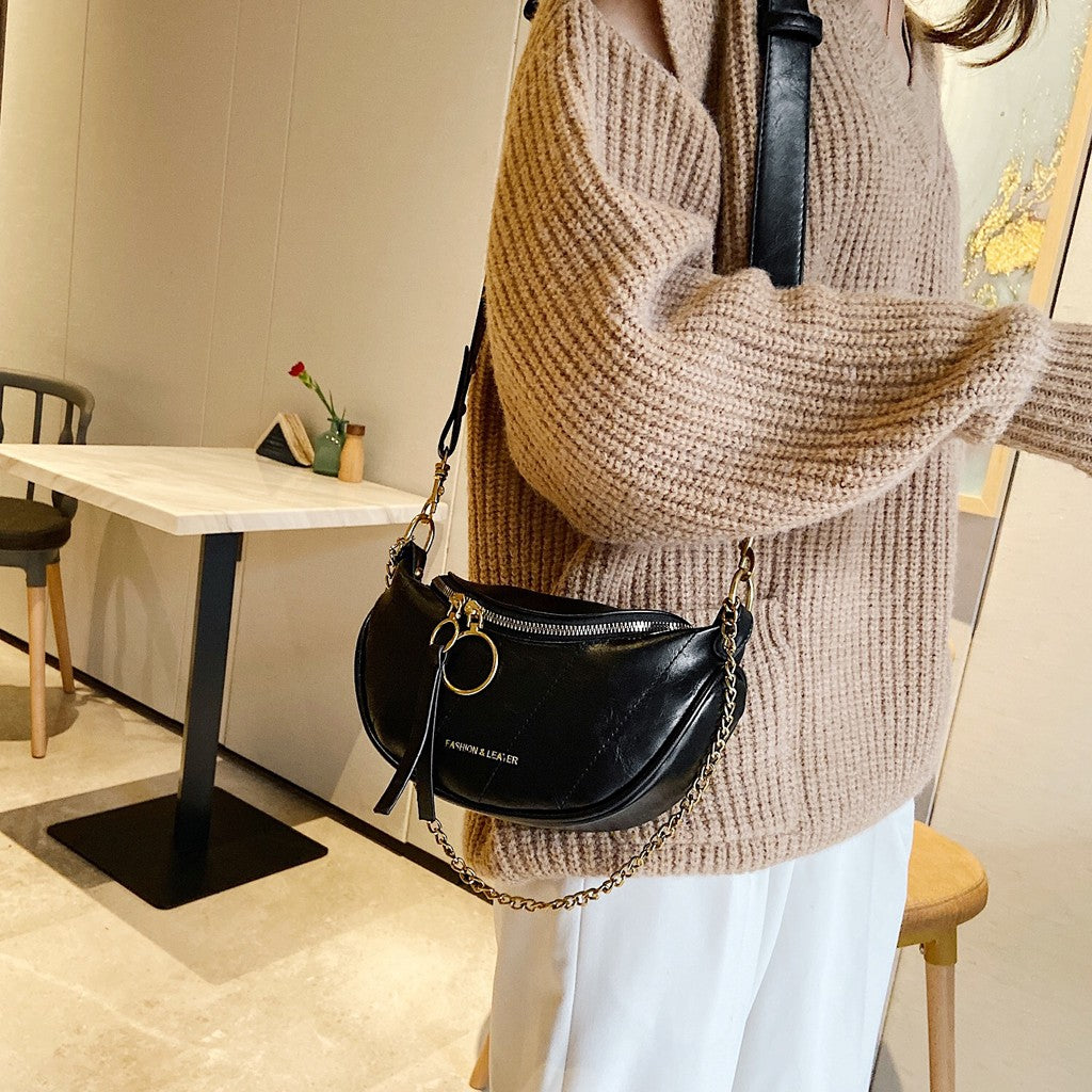 Fashion Double Zipper Bags Leather Shoulder Bags Crossbody Bag Chest Bags