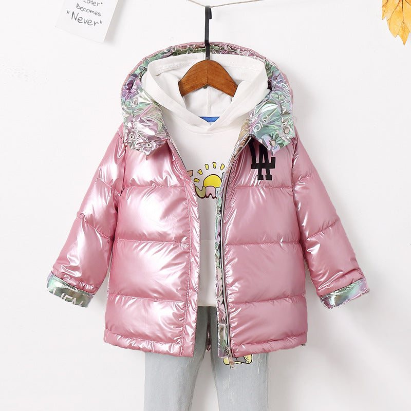 Nueva chaqueta de invierno a la moda para niños, Abrigo con capucha cálido para niñas, chaquetas de doble cara con plumón de pato 90%, abrigos para niños, Parkas para niños 