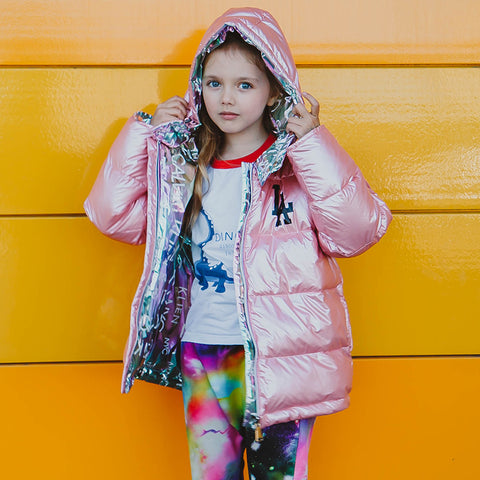 Nueva chaqueta de invierno a la moda para niños, Abrigo con capucha cálido para niñas, chaquetas de doble cara con plumón de pato 90%, abrigos para niños, Parkas para niños 