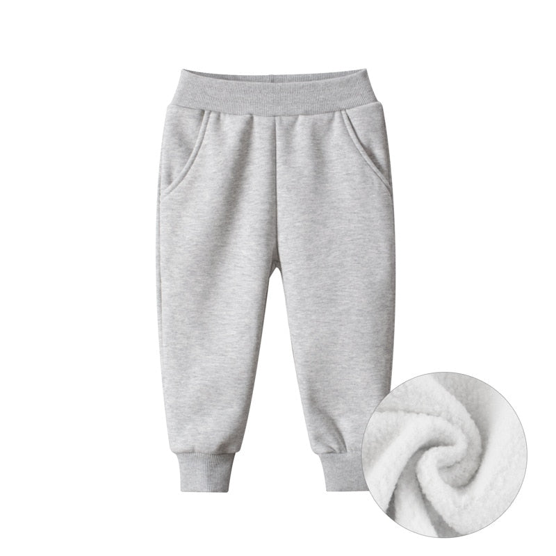 Children Trousers for Boys 2023 Autumn Winter Fleece Thickening Solid Blue Black Grey Sport Casual Long Pants for 1-9 Years