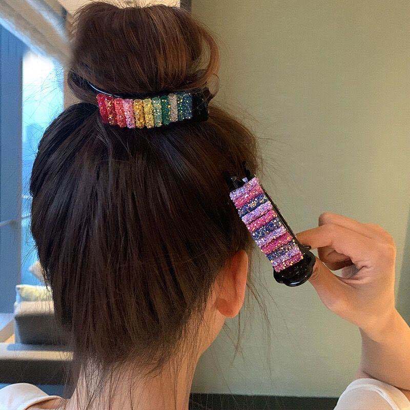 Pinzas para el cabello de arco iris coreano, cangrejos grandes para pinzas para el cabello para moño de cola de caballo 