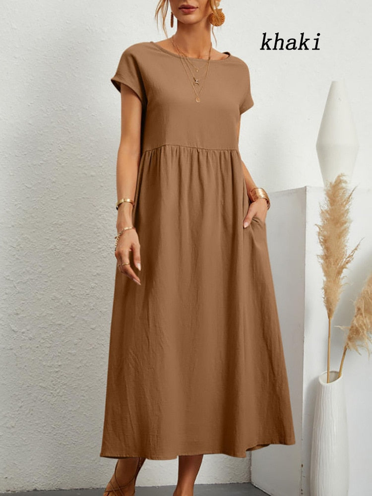 Solid Color Sleeveless Loose Long Skirt with Pockets