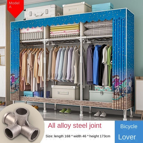 Home Rental Room Bedroom Assembly Hanging Clothes Storage Finishing Steel Frame Bold Simple Oxford Cloth Wardrobe