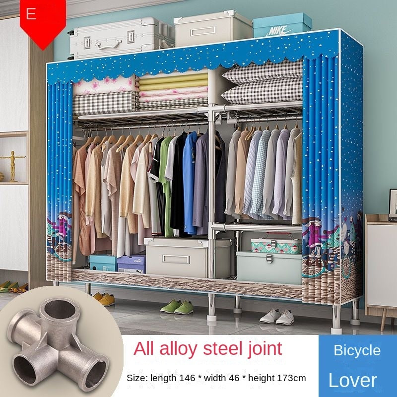 Home Rental Room Bedroom Assembly Hanging Clothes Storage Finishing Steel Frame Bold Simple Oxford Cloth Wardrobe