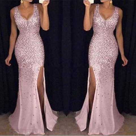 Split Sequin Sexy Slim Tailed Dress