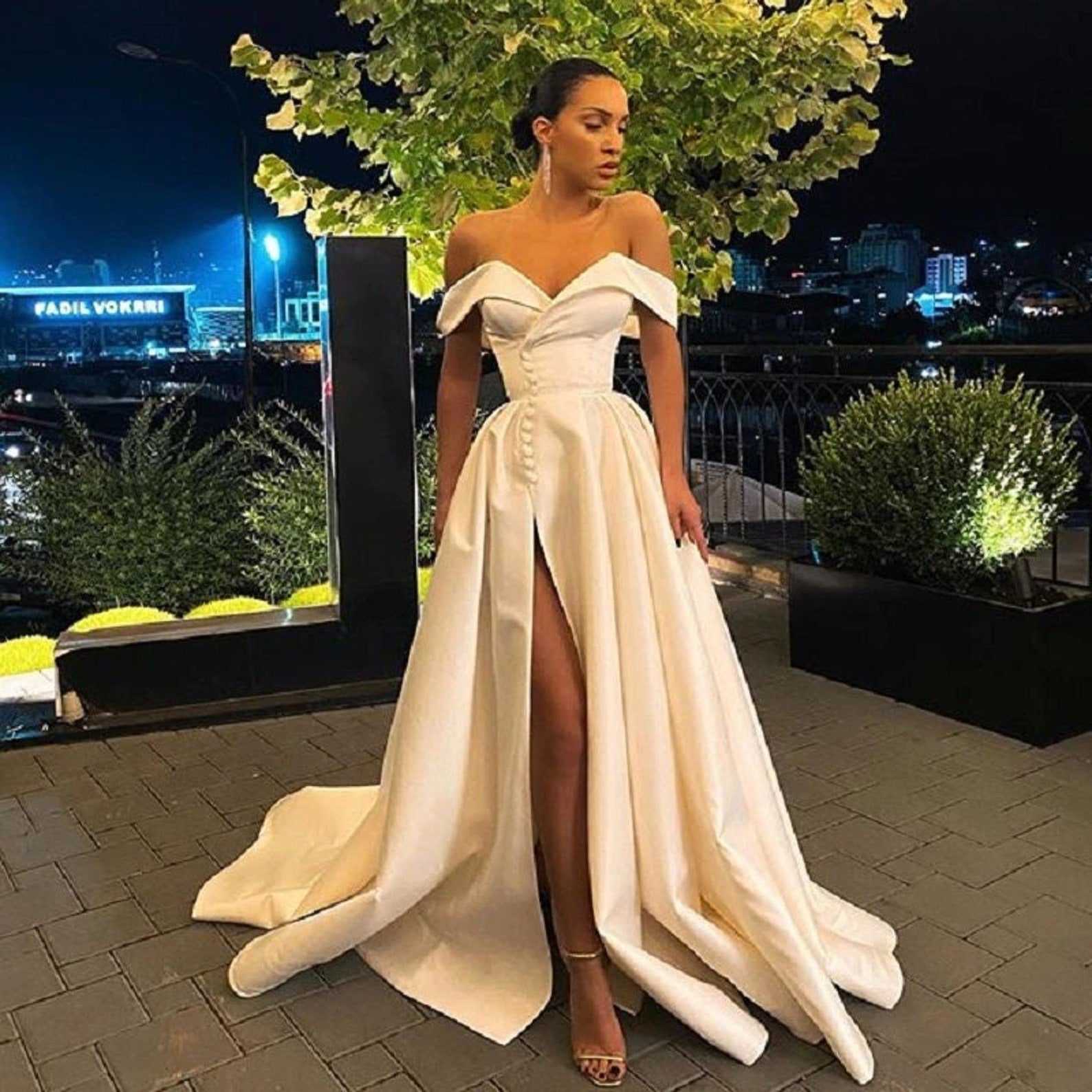 Off-Shoulder High Slit Formal Party Dresses