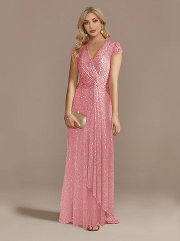 V-Neck Sequin Evening Dress