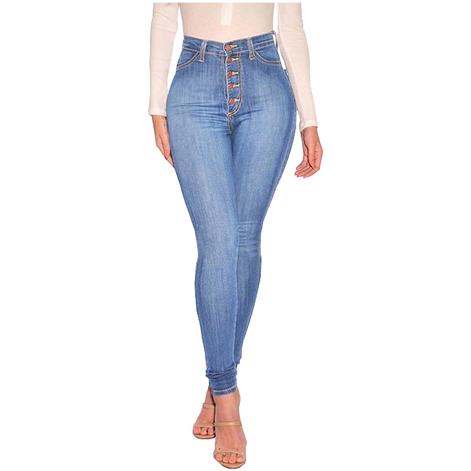 Jeans de cintura alta para mujer Pantalones hasta el tobillo con realce a tope 