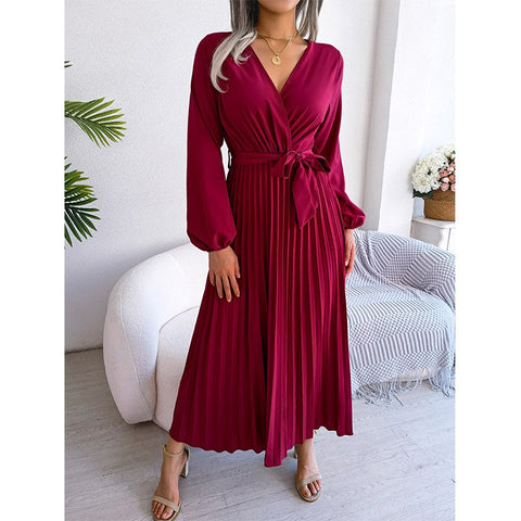 V-neck Ruffle Sleeves Ankle-Length Dresses