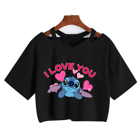 Disney Kawaii Lilo Stitch Funny Cartoon T Shirt Women Stitch Manga T-shirt Y2k Graphic Tshirt Streetwear Crop Top Tees Female