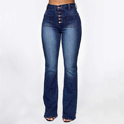 Button Patch Pocket Wash Long Pants Jeans