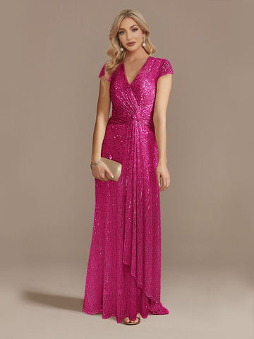 V-Neck Sequin Evening Dress