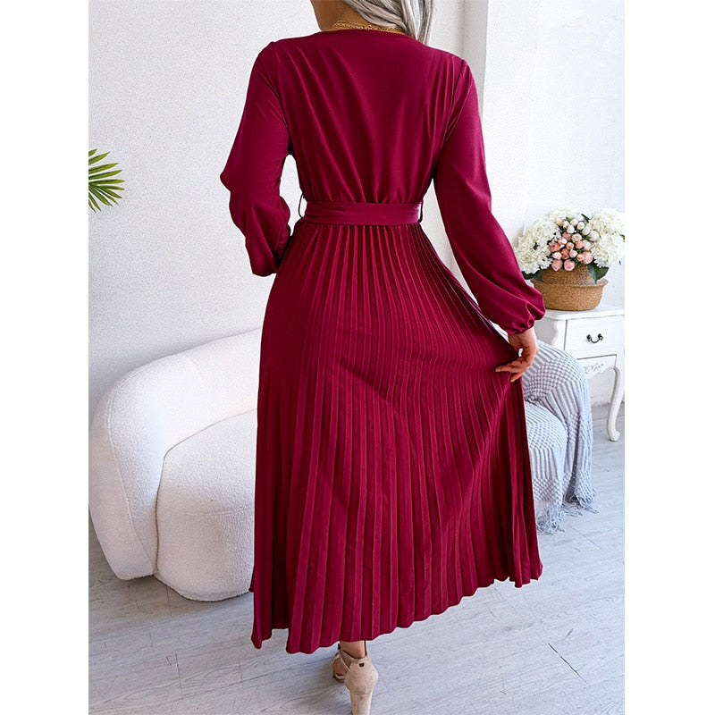 V-neck Ruffle Sleeves Ankle-Length Dresses