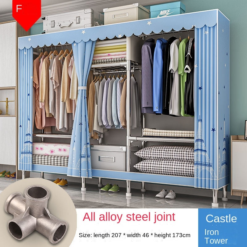 Home Rental Room Bedroom Assembly Hanging Clothes Storage Finishing Steel Frame Bold Simple Oxford Cloth Wardrobe