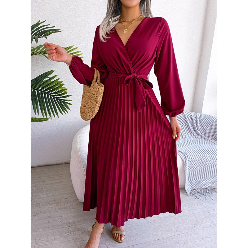 V-neck Ruffle Sleeves Ankle-Length Dresses