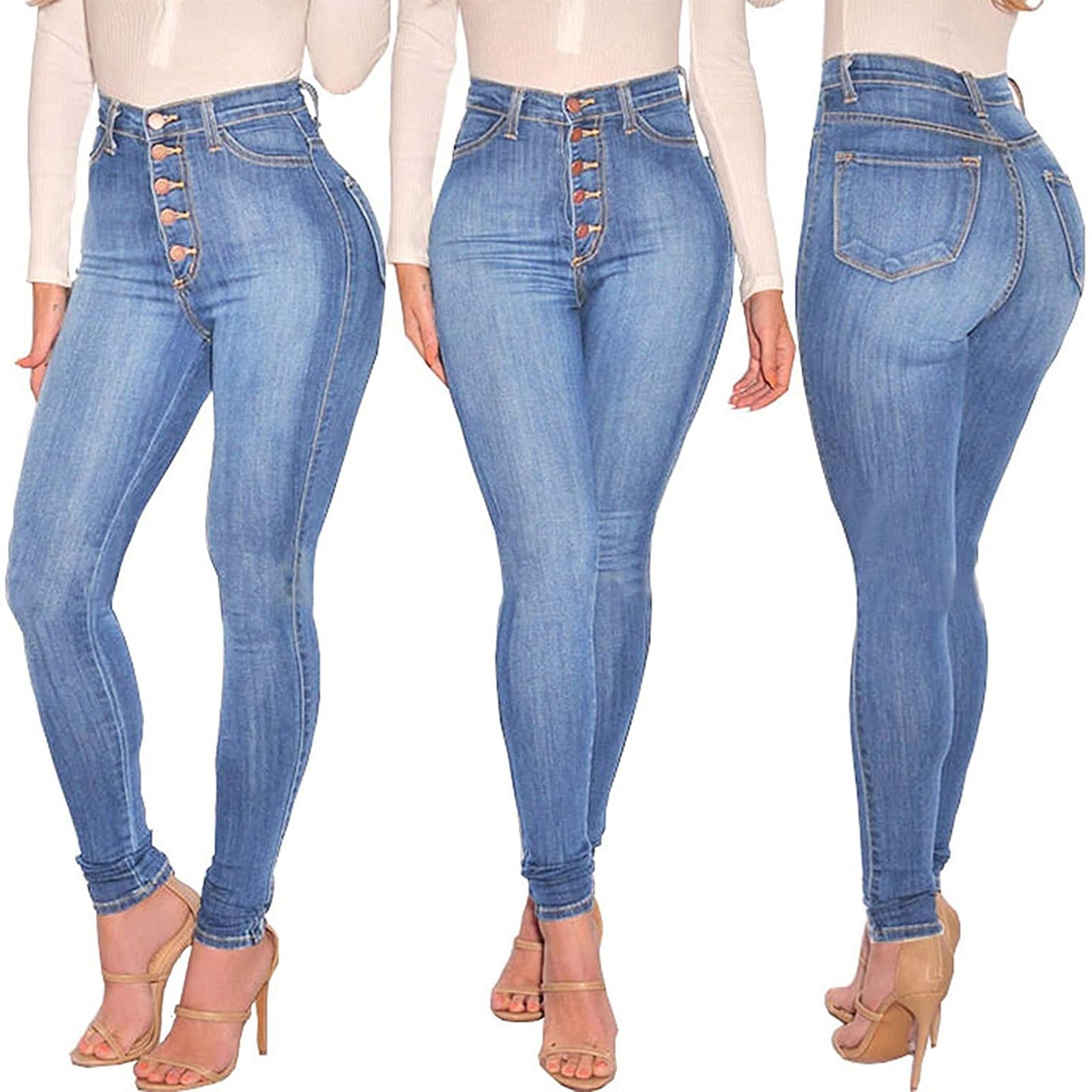 Jeans de cintura alta para mujer Pantalones hasta el tobillo con realce a tope 