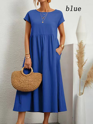 Solid Color Sleeveless Loose Long Skirt with Pockets