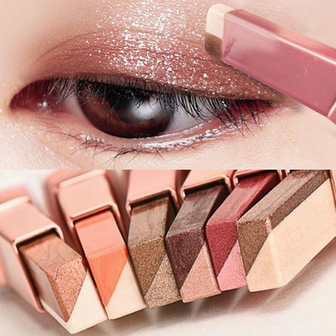 Doble Color brillo sombra de ojos lápiz en barra sombra de ojos maquillaje impermeable Bicolor brillo cosméticos herramienta de maquillaje de belleza 