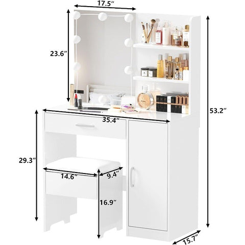 Vanity Desk,dressing Table with Mirror and Lights Set, Large Drawer and Two-Tier Lots Storage Cabinet,dressers Bedroom Furniture