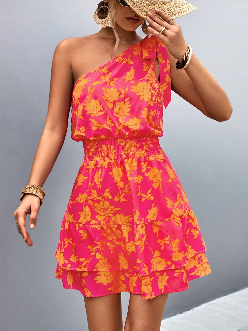 Print Lace Up Slim Elegant High Elasticity Short Dresses