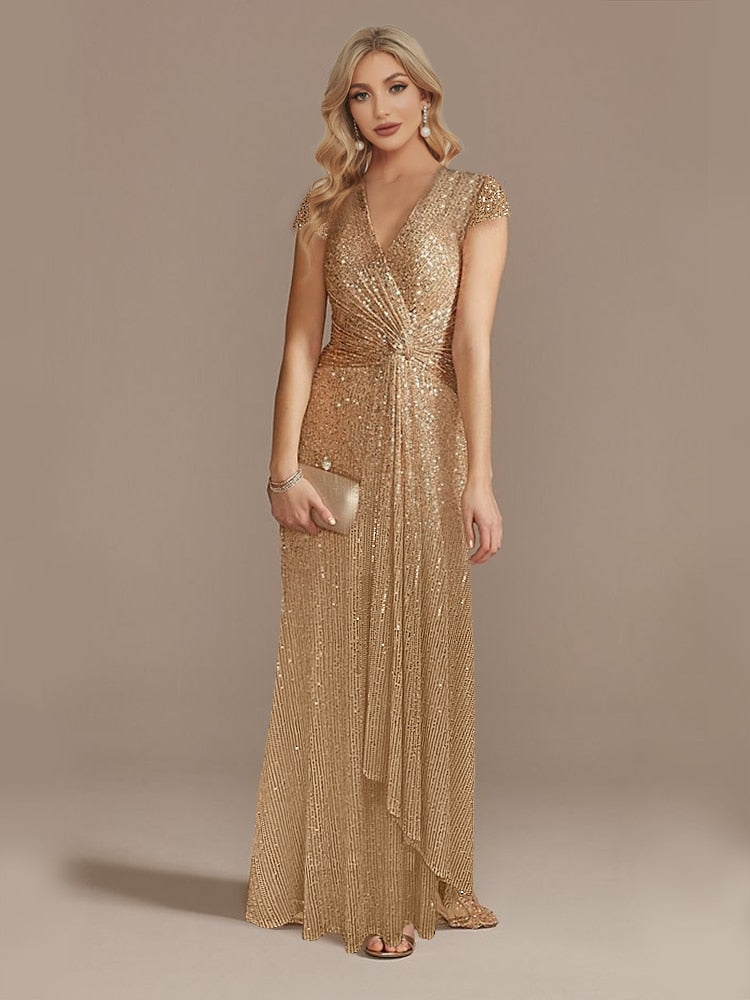 V-Neck Sequin Evening Dress