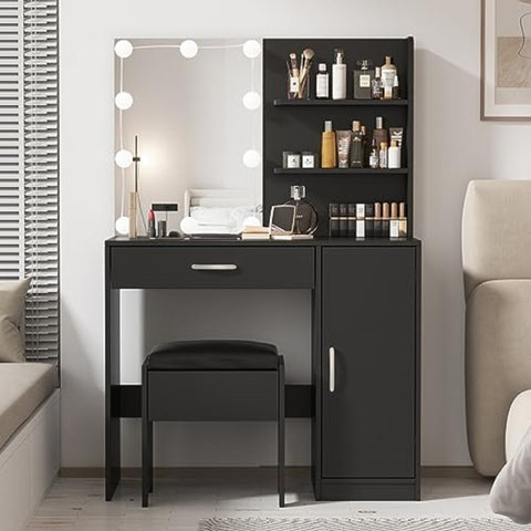 Vanity Desk,dressing Table with Mirror and Lights Set, Large Drawer and Two-Tier Lots Storage Cabinet,dressers Bedroom Furniture