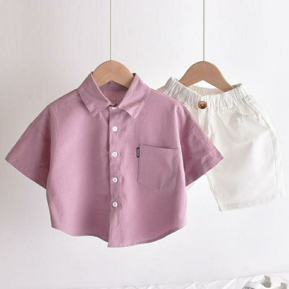 Summer Short Sleeve Kids Blouse For Boys Shirts Lapel Cardigan Simplicity Splicing Shirt Casual Gentleman Tops Toddlers Clothes