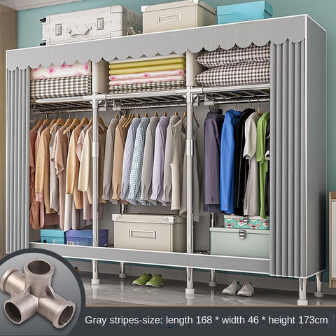 Home Rental Room Bedroom Assembly Hanging Clothes Storage Finishing Steel Frame Bold Simple Oxford Cloth Wardrobe