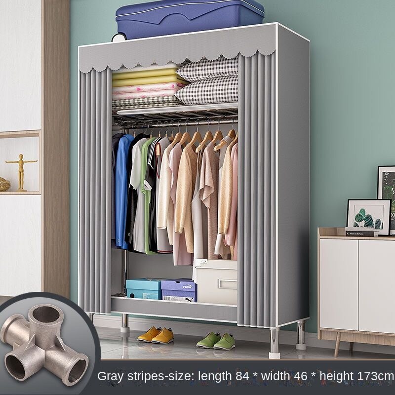 Home Rental Room Bedroom Assembly Hanging Clothes Storage Finishing Steel Frame Bold Simple Oxford Cloth Wardrobe