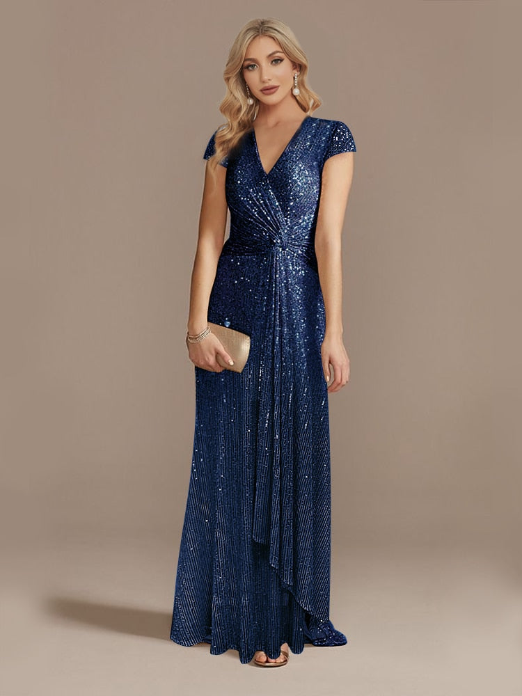 V-Neck Sequin Evening Dress