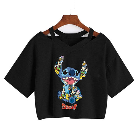 Disney Kawaii Lilo Stitch Funny Cartoon T Shirt Women Stitch Manga T-shirt Y2k Graphic Tshirt Streetwear Crop Top Tees Female