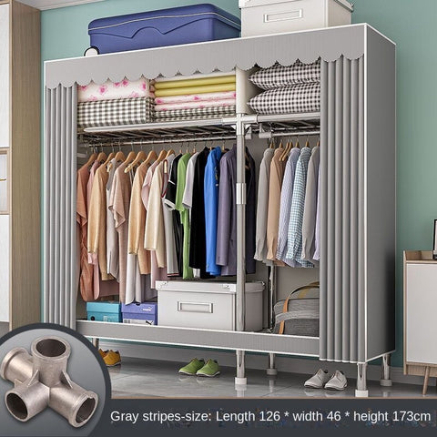 Home Rental Room Bedroom Assembly Hanging Clothes Storage Finishing Steel Frame Bold Simple Oxford Cloth Wardrobe