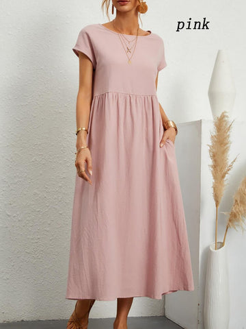 Solid Color Sleeveless Loose Long Skirt with Pockets